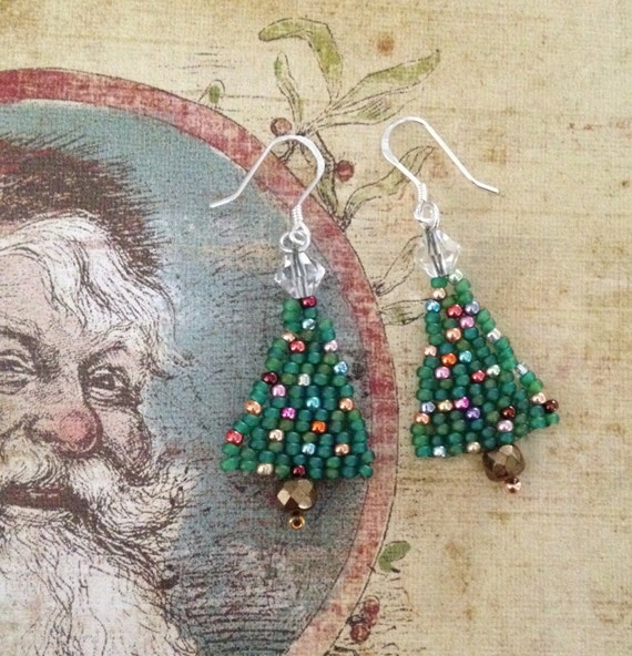 ready to ship mini seed bead christmas tree earrings ready to ship mini seed bead christmas tree earrings