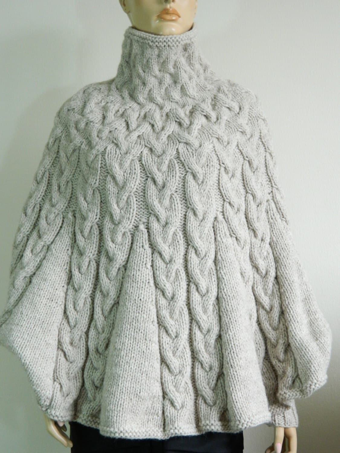 Hand Knit Turtleneck Poncho with sleeves from Alpaca by ...