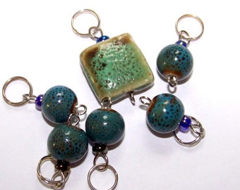 Hand Made Stitch Markers -- Earthy Turquoise Porcelain