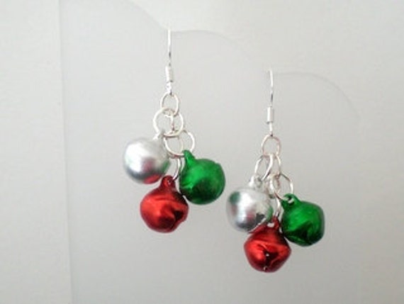 Jingle bell earrings Christmas earrings by Bluejaydesigns
