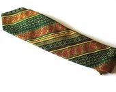 Funky Tie, Men's Necktie, Orange Green 70s, Wide Style Tie, Birds and Vines, Patterned, Polyester 1970s