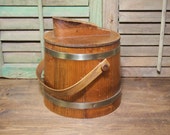 Vintage wood Shoe Shine Bucket with supplies brushes clothes polish et ...
