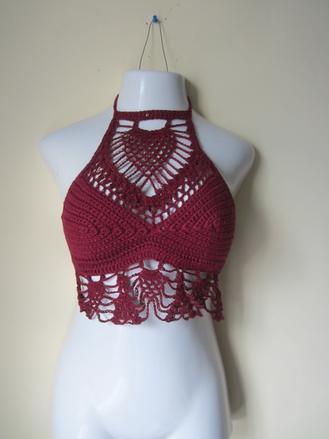 Crochet halter top high neck halter top BURGUNDY festival