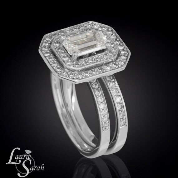 carat Emerald Cut Diamond Engagement Ring and Half Eternity Wedding ...