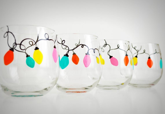 retro christmas lights stemless wine glasses set of 4 retro christmas lights stemless wine glasses set of 4