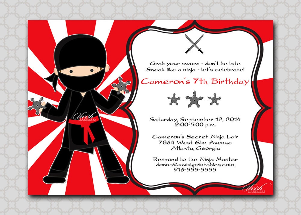 Ninja Birthday Party Invitation Wording 1
