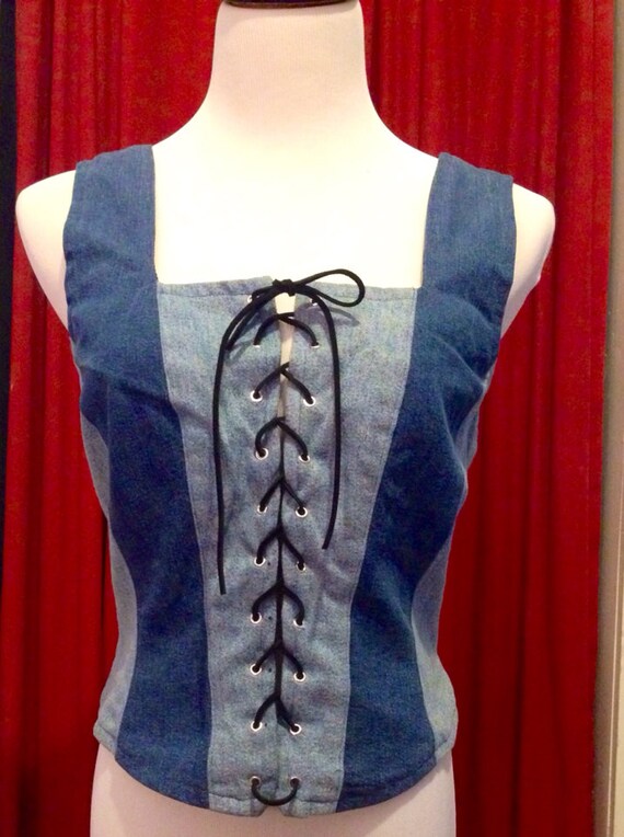 Recycled Blue Jean Corset Top Bustier by jeanoligy on Etsy