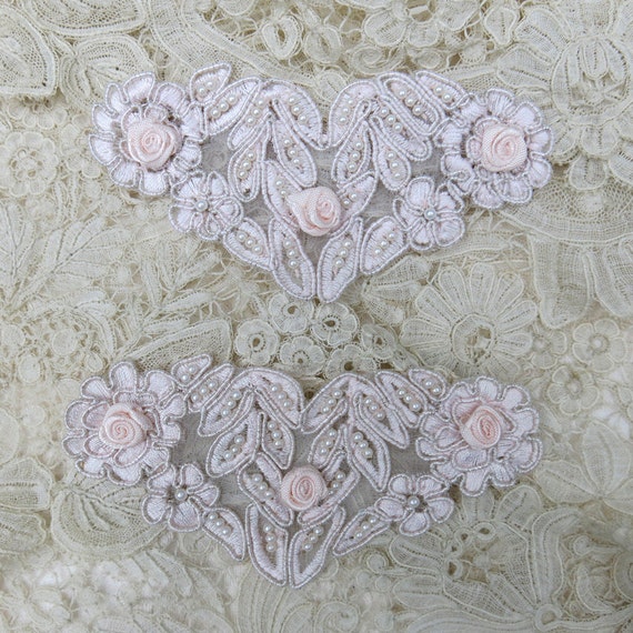 Vintage Alencon Lace Appliques Blush Pink Lot of 2 by GypsyFeather