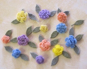 Tiny Felt Flowers and Leaves Pastel Assortment