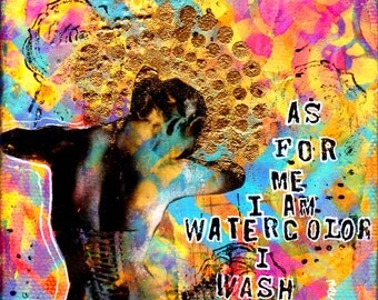 Mixed Media Collage Art Original AS FOR ME 4x4 Mixed Media Canvas