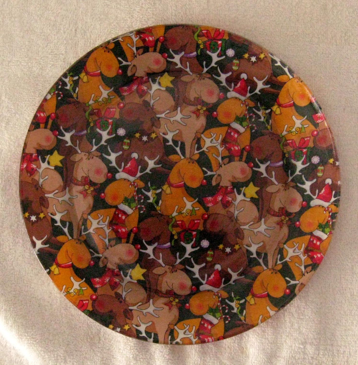 Decorative Decoupage Fabric Backed Christmas Plate