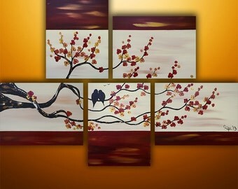 Abstract Painting, Landscape Painting, Tree Painting, Birds Painting, Wall Art, Gabriela, Wall Decor, Abstract Painting,, Red, Made To Order