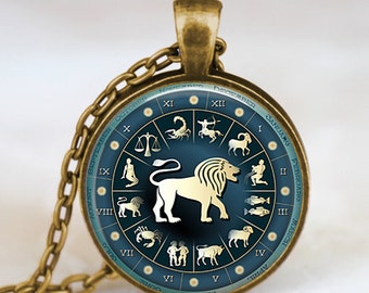 Leo Zodiac pendant , leo zodiac necklace , zodiac astrology jewelry art gift for her ,gift for him