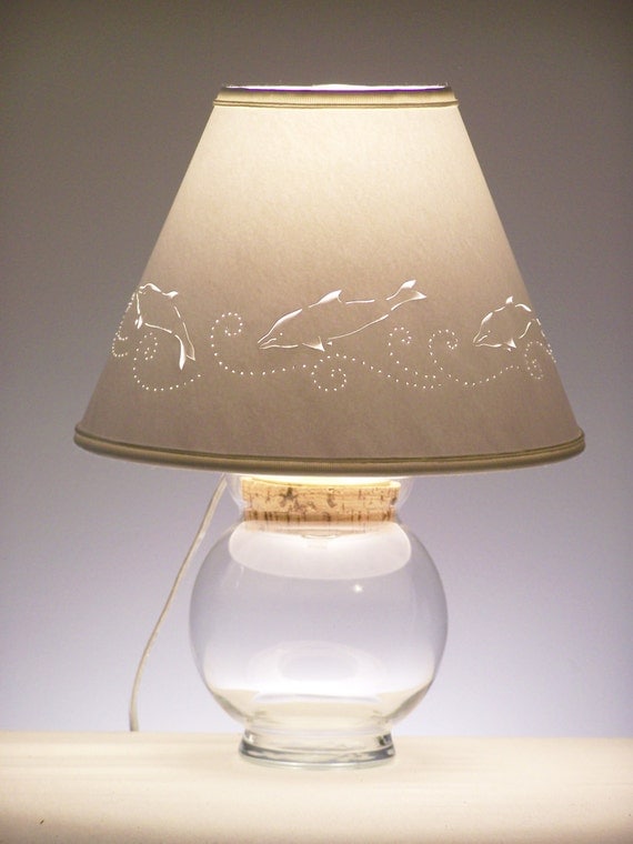 Items similar to Small Fillable Lamp with Dolphin Cut Lampshade ... - Items similar to Small Fillable Lamp with Dolphin Cut Lampshade - Fillable  Lamp - Small Lamp - Dolphins - Seashells - Beach theme - Paper Lampshade -  on ...