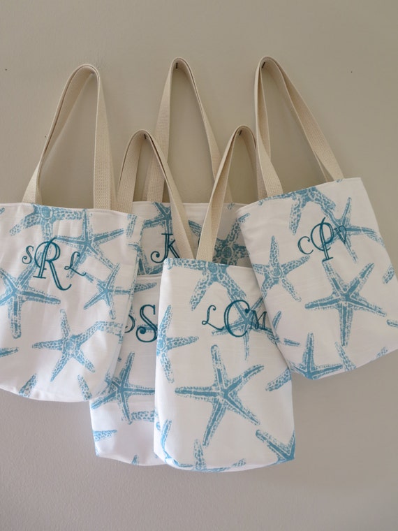 Totes - 7 Starfish Mini Totes - Monogrammed - Bridesmaids Bag ...