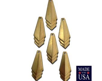 Raw Brass Layered Triangle Pendant Charm Drop SM (6) mtl065J