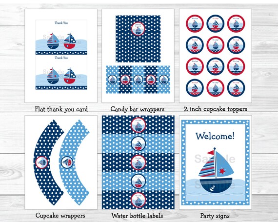 Sailboat Baby Shower Party Package / Sailboat Baby Shower / Nautical Baby Shower / Sailboat Baby Shower Decorations /INSTANT DOWNLOAD Il_570xn