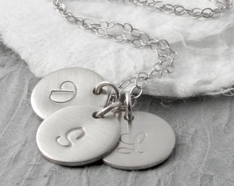 ... Initial Charm Necklace Solid 14k White Gold Brushed Matte Finish