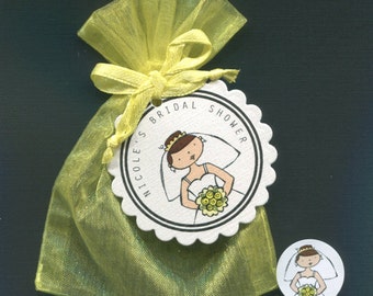 Bridal Shower Favors - Bridal Shower Favor Bag - Candy Bag - Wedding Favor - Personalized - Favor Tag - Candy Sticker - Organza Bag - Yellow