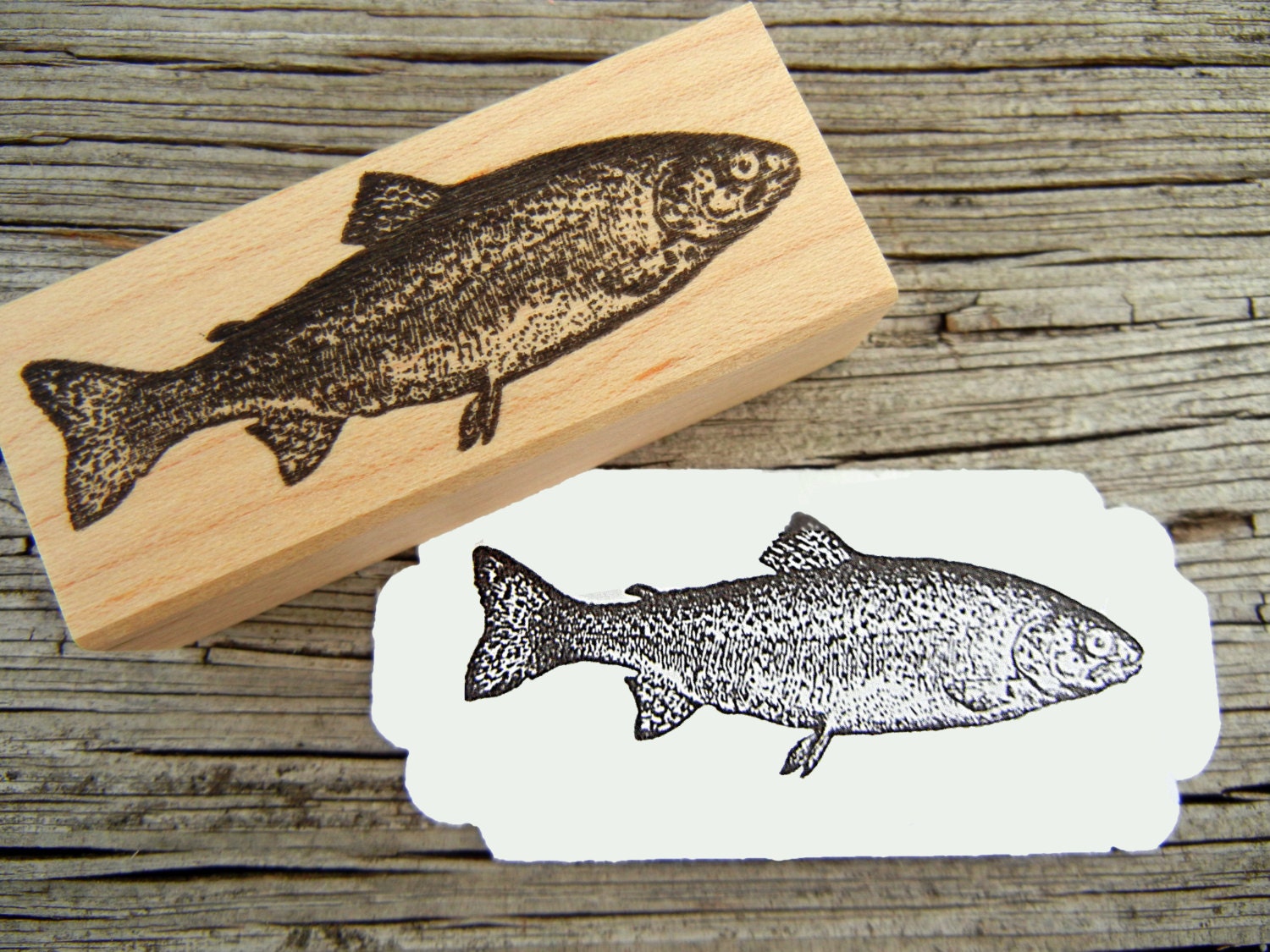 Fish Rubber Stamp // Fishing Trout Rubber Stamp // Handmade