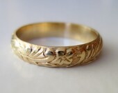 Gold wedding band, recycled 14k floral and leaves patterned ring, size 7 ready to ship, stacking ring, women's wedding, promise ring