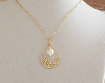 ... jewelry, White, Gold Orchid Flower teardrop, Pearl, Jewelry Gift