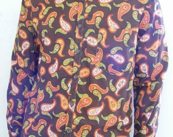 mens Dress shirt L 2 part collar pocket long sleeve Paisley made in USA