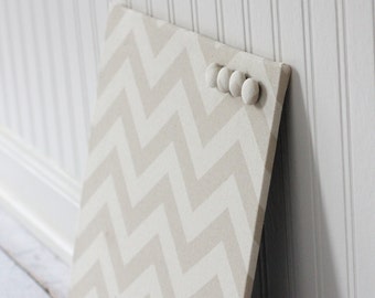 Beige Chevron Fabric covered magnet board 12 inch x 12 inch covered in