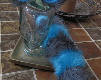 Cheshire cat 30" tail & ears gray blue striped luxury shag faux fur set in 2 variations