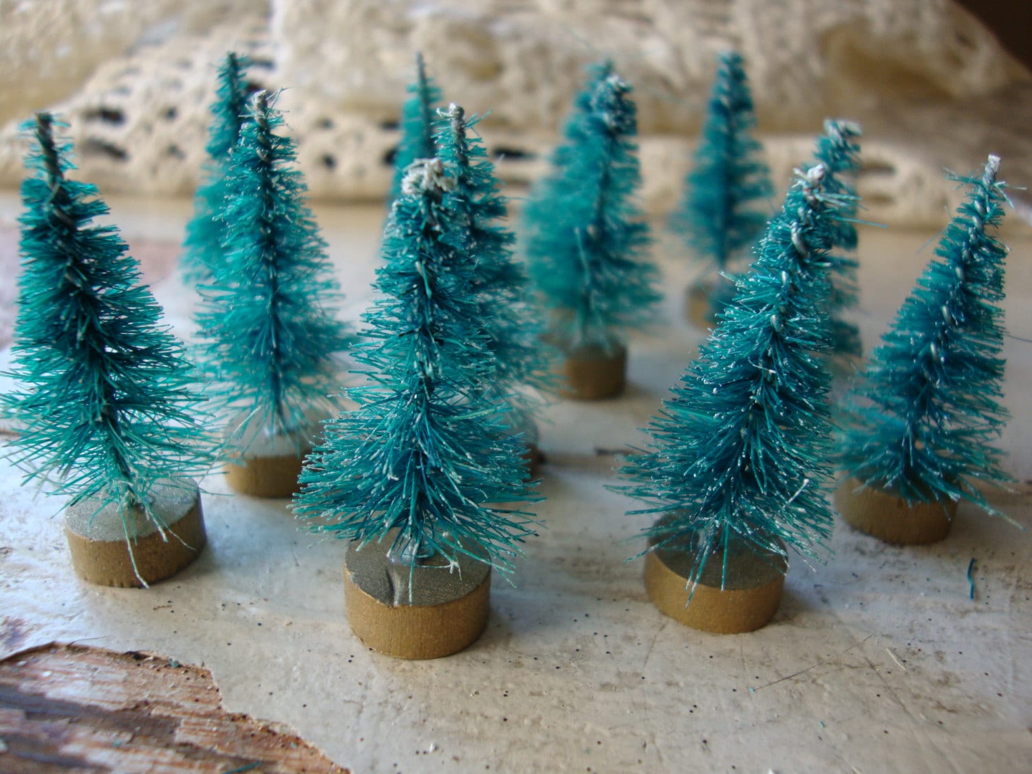 Mini Bottle brush trees 1 flocked christmas by KraftyChicDesigns
