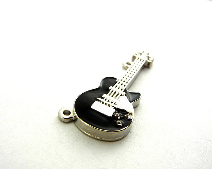 Double Link Guitar Pendant Silver-tone Black Epoxy