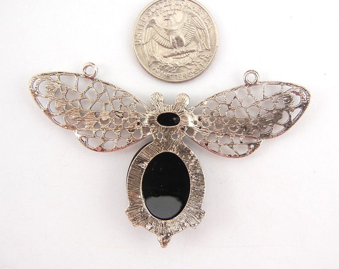 Double Link Antique Silver-tone Filigree Bee Pendant