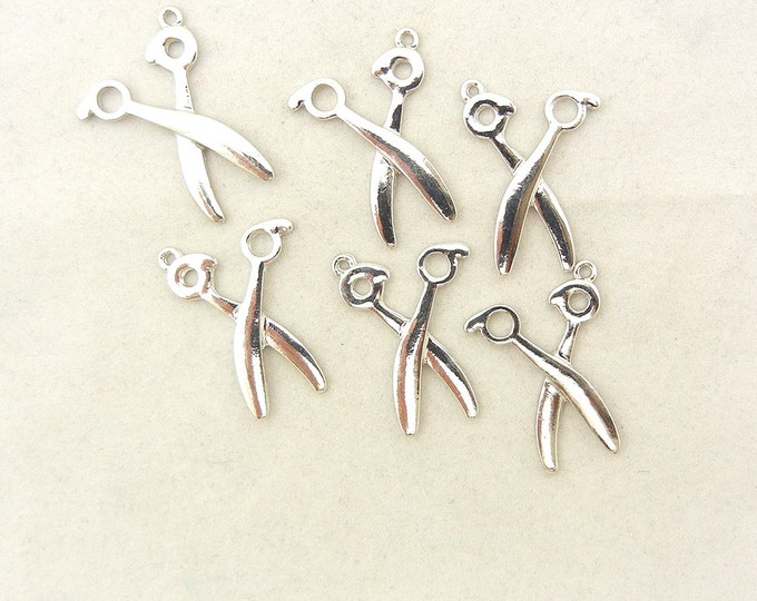 Set of 6 Silver-tone Scissor Charms