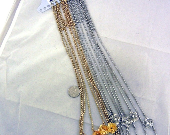 CHAINS N435- 8 Long 34" Finished Ball Chain Neckaces with Flower Gold-tone and Silver-tone