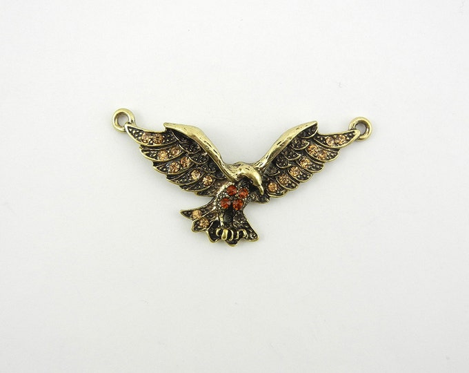 Double Link Flying Eagle Bird Pendant Topaz Rhinestones Burnished Gold-tone