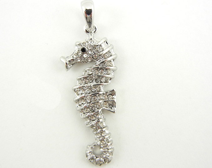 Silver-tone Seahorse Pendant with Rhinestones