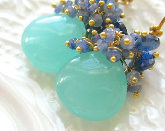 Aqua Chalcedony earrings Chalcedony and Blue Sapphire earrings