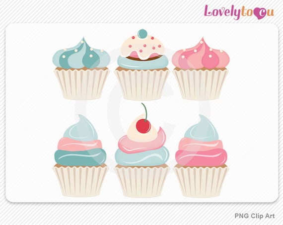 Baking Cupcakes clip art blue and pink digital clip by Lovelytocu