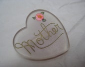 Mother Heart Flower Brooch Pink Gold Clear Vintage Pin Plastic Lucite
