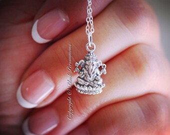 Ganesh Necklace - Solid 925 Sterling Silver Hindu God Ganesha Pendant Charm - Insurance Included