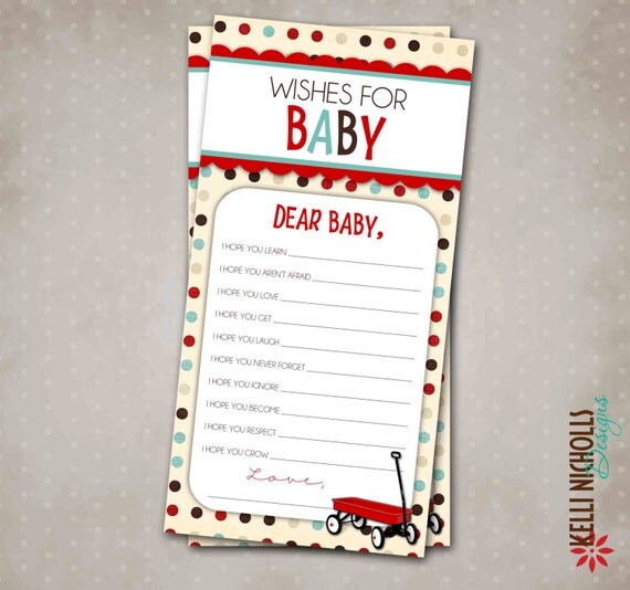Red Wagon Boy Baby Shower Wishes for baby Card - Instant Download