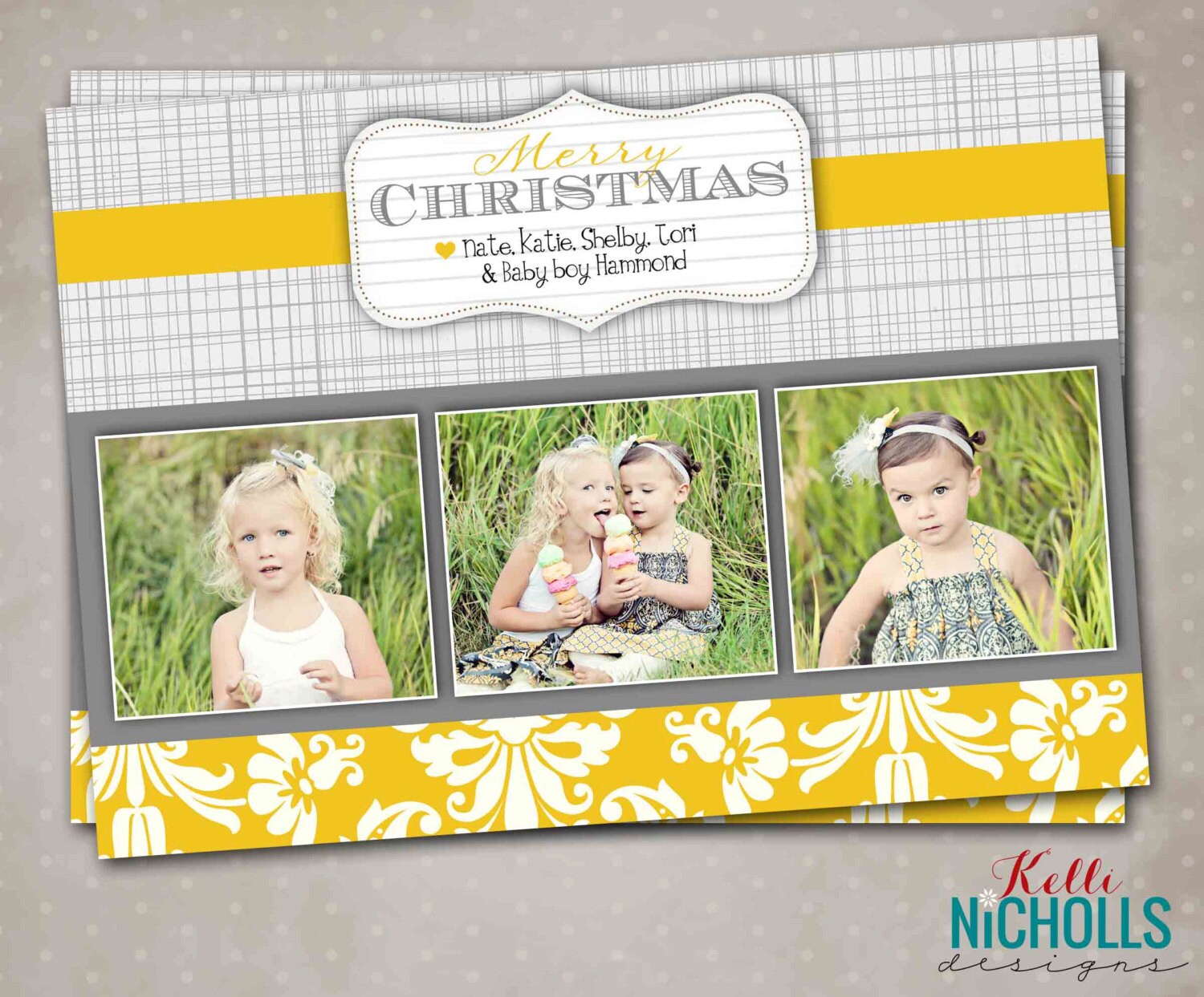 Vintage Damask Custom Christmas Card 3 pictures Damask