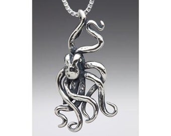 Octopus Necklace Silver - Octopus Charm Octopus Pendant - Octopus Jewelry - Tentacle Jewelry - Tentacle Necklace Kraken Necklace Steampunk