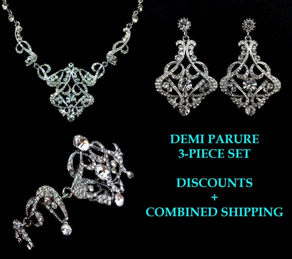Art Deco Bridal Jewelry Set Statement Necklace by YJDesign on Etsy