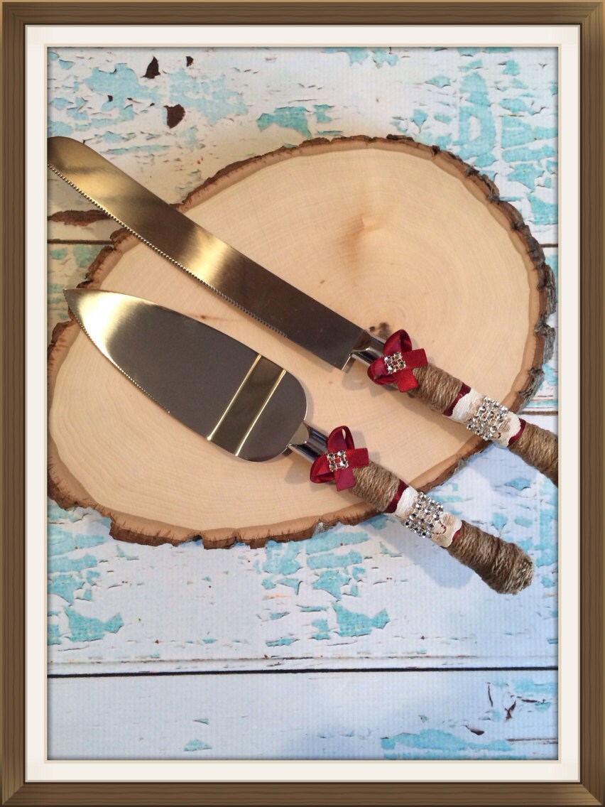 Wedding cake knife set / burlap knife set / cake cutting set