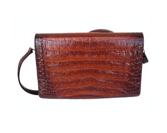 French Vintage 50s Crocodile Motif Vegan Clutch / Shoulder Bag