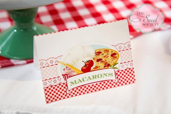 BAKING PIZZA PARTY Red Gingham printable tent labels Il_570xn