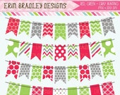 50% OFF SALE Holiday Red Green and Gray Bunting Banner Flag Clipart Clip Art Set Personal & Commercial Use Il_170x135