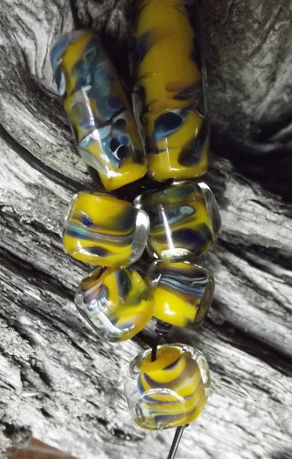 Calypso Blue Yellow Borosilicate Glass Beads