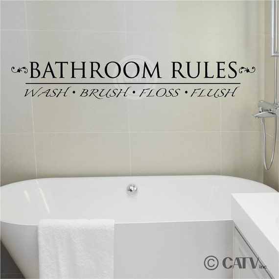 Bathroom Rules Wash Brush Floss Flush vinyl lettering wall